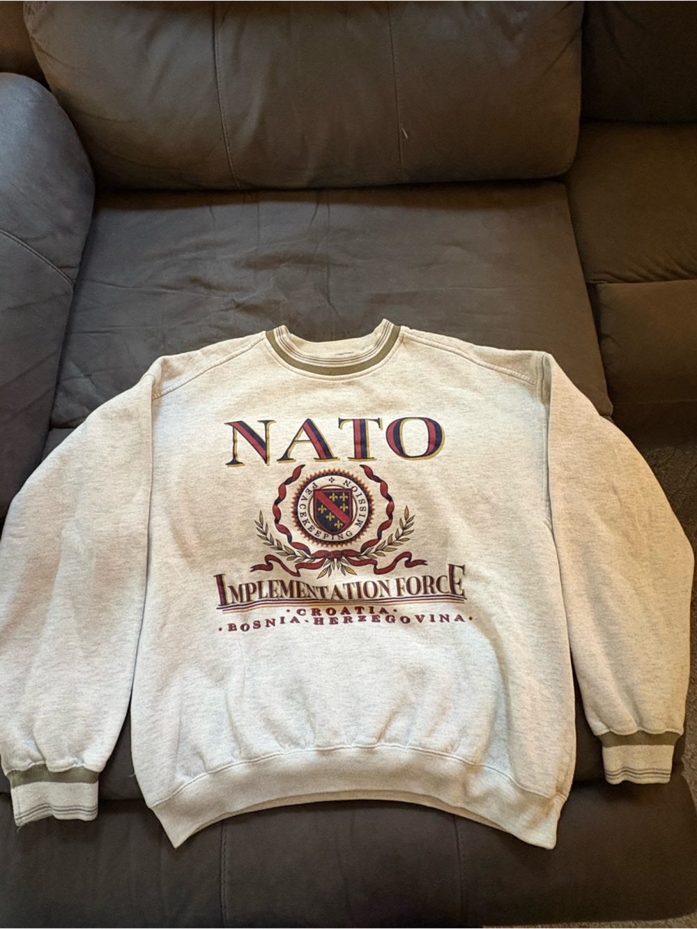 Vintage Nato Men's Crewneck Sweatshirt in Light Gray